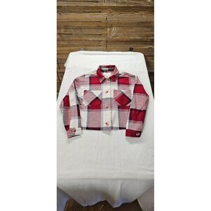 Ashley By 26 International Red Plaid Cropped Flannel Shirt Womens Medium